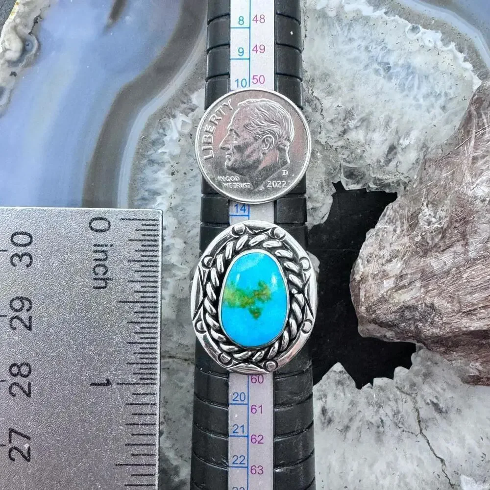 Native American Sterling Silver Oval Sonora Gold Turquoise Ring S 8.25 For Women